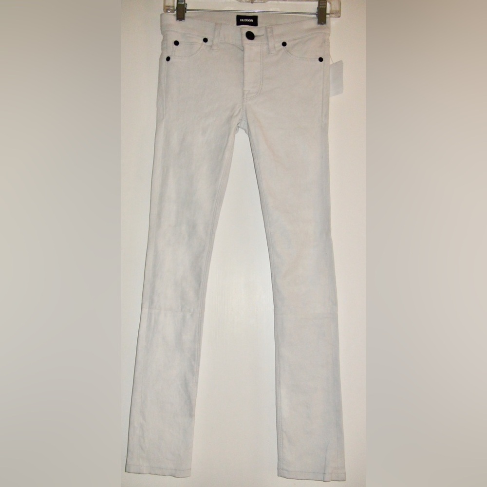 Hudson Jeans Krista Bone White Leather Skinny Crop Pants